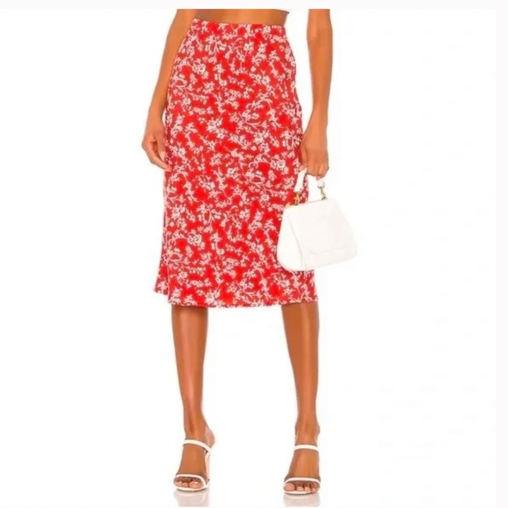 Heartloom Red Floral Midi Skirt